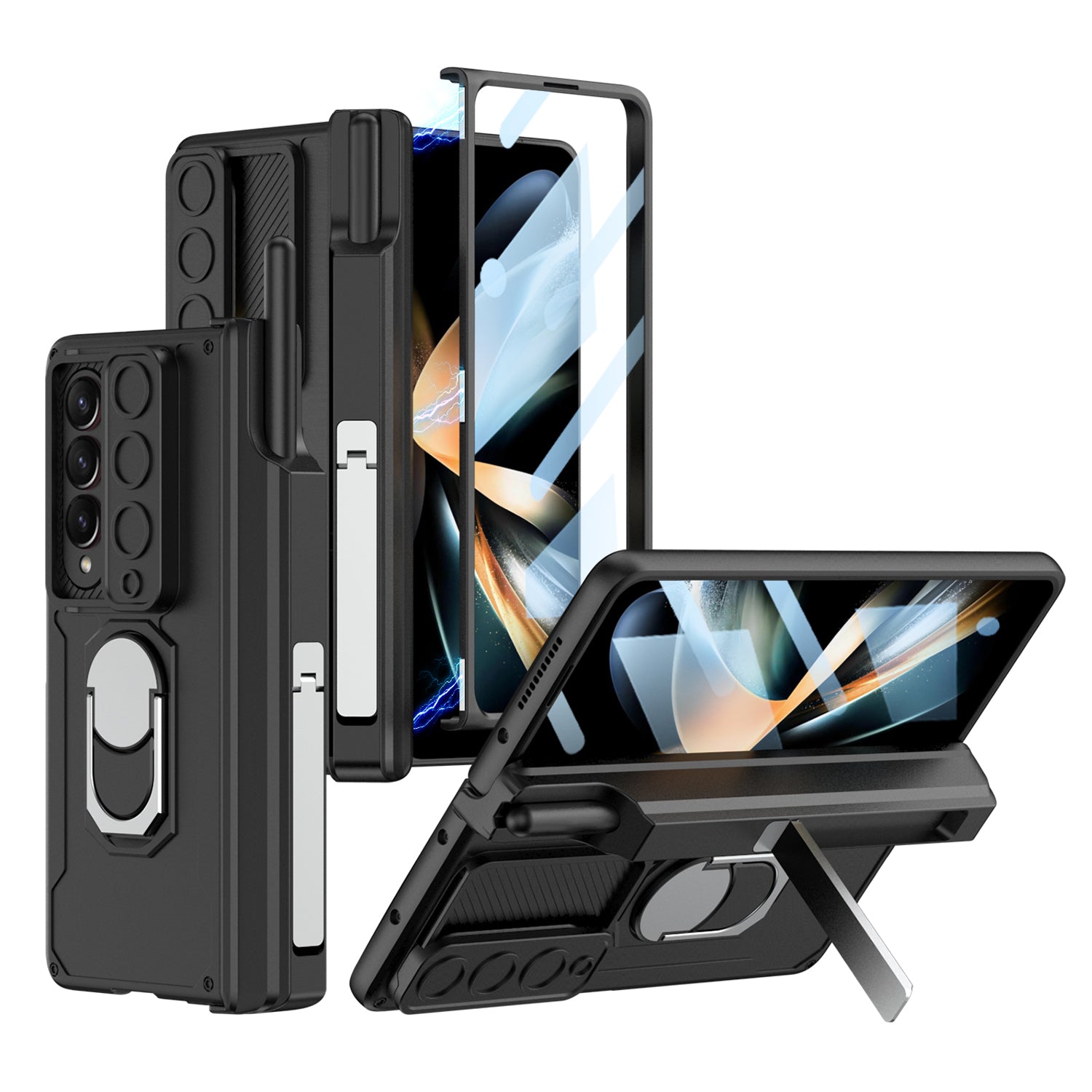 GKK For Samsung Galaxy Z Fold4 5G Hinge Protection Hard PC Case Finger Ring Kickstand Phone Cover with Slide Camera Lens Cover and Tempered Glass Film GKK For Samsung Galaxy Z Fold4 5G Hinge Protection Hard PC Case Finger Ring Kickstand Phone Cover with Slide Camera Lens Cover and Tempered Glass Film